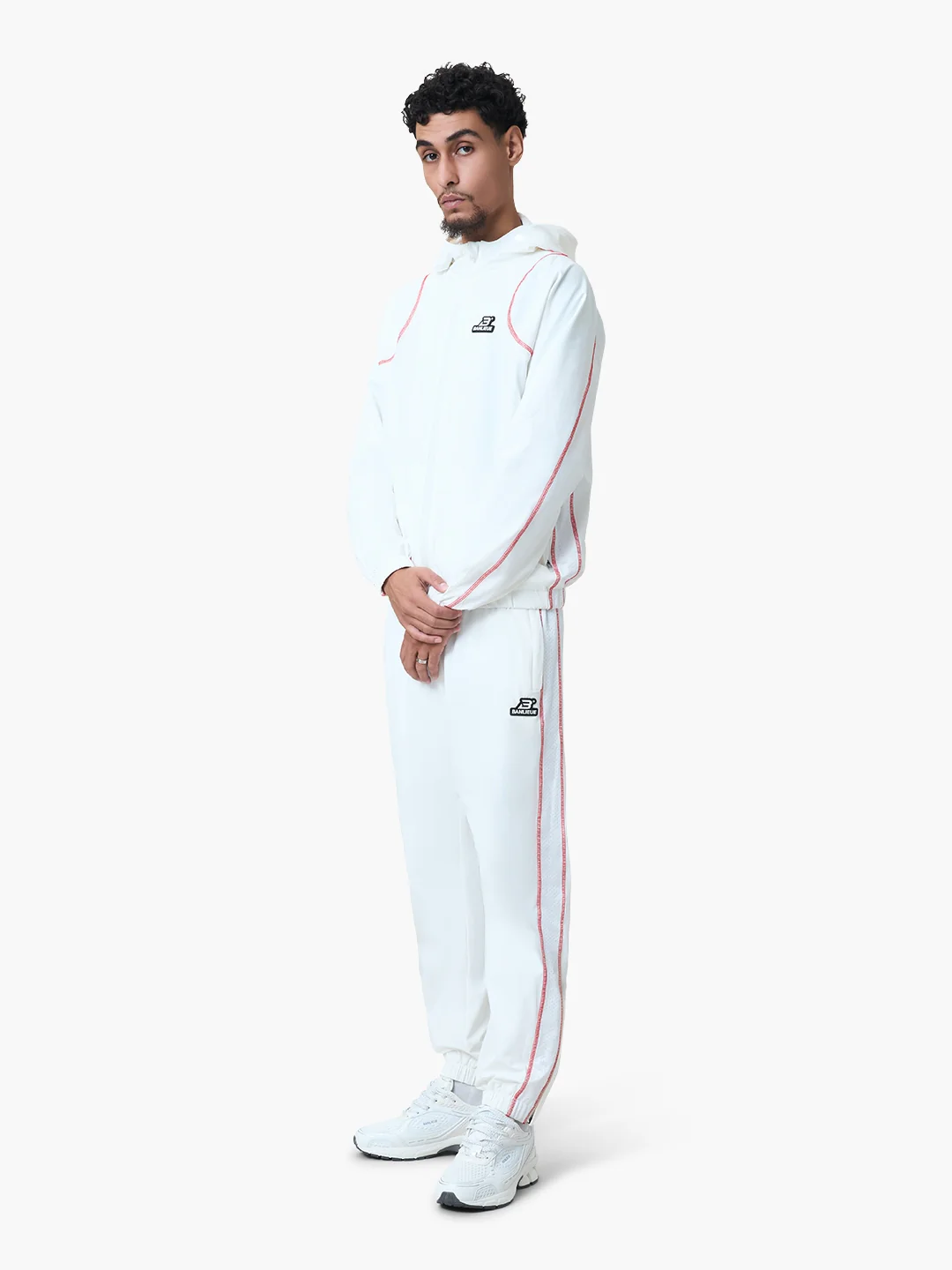 CONTRAST STITCH RETRO HOODED TRACKTOP | WHITE / RED - Image 3