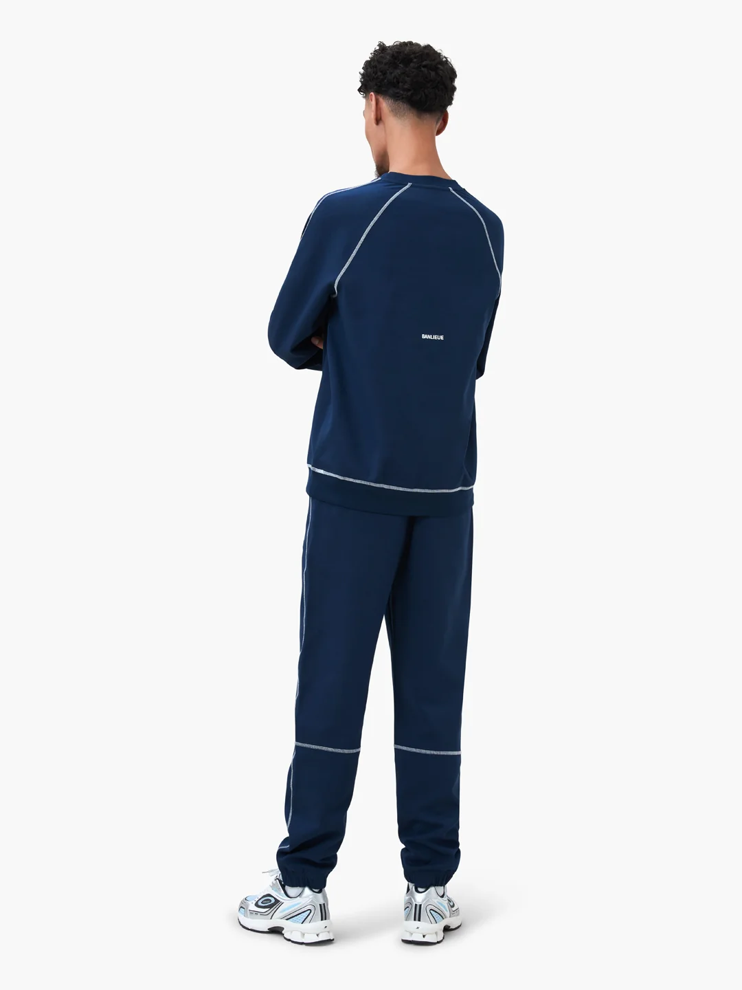 CONTRAST STITCH SWEATER | NAVY / WHITE - Image 6
